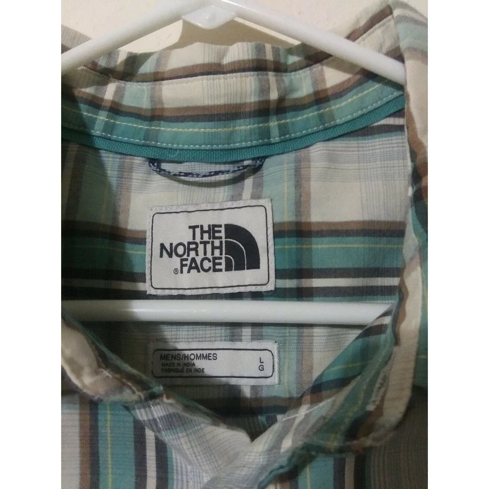 The North Face Mens Shirt Large Button Front Green Plaid Multicolor‎